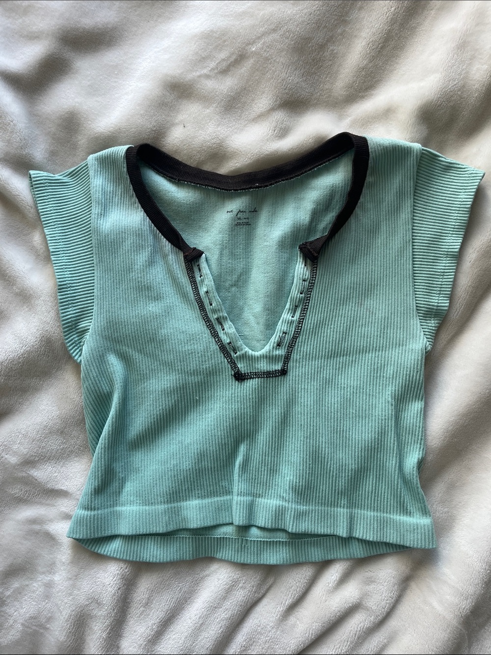 Urban Outfitters Mint Ribbed Tank with Black Trim Preppy Top